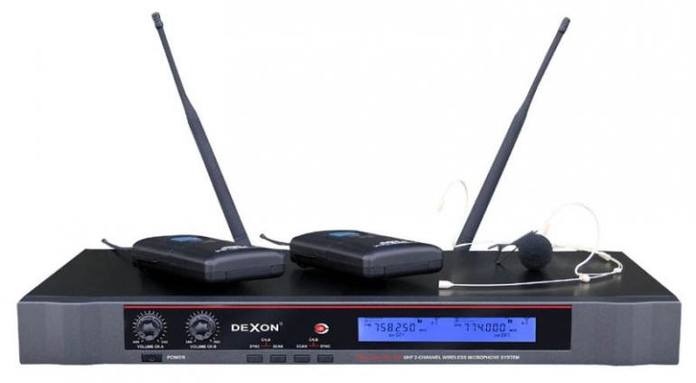 DEXON: MBD 932 dvojitý UHF bezdrátový mikrofon náhlavní / klopový s IR portem