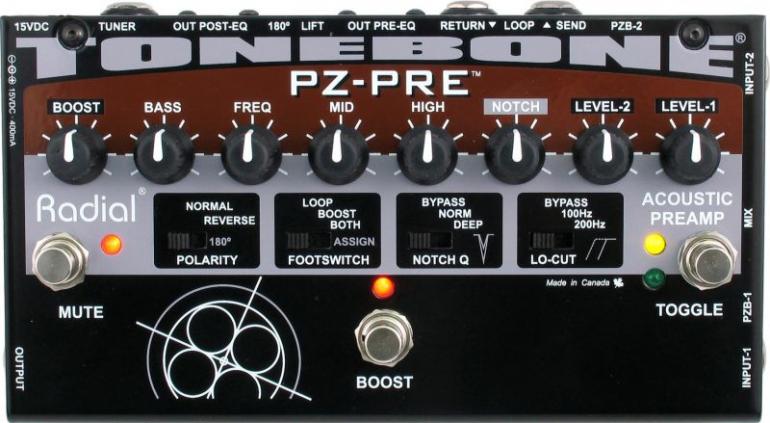 Radial Tonebone PZ-PRE - plně vybavený předzesilovač pro akustiky