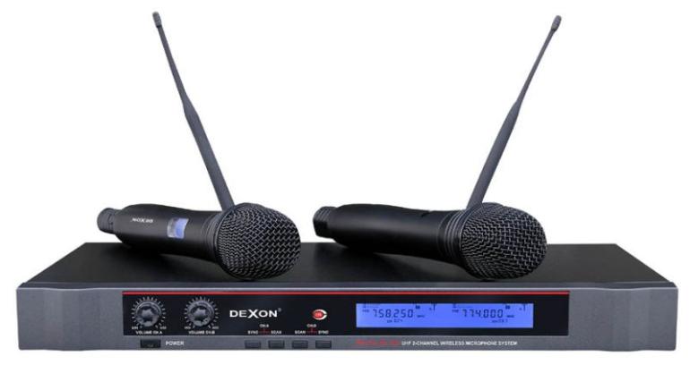 DEXON: MBD 832 dvojitý UHF bezdrátový mikrofon ruční s IR portem