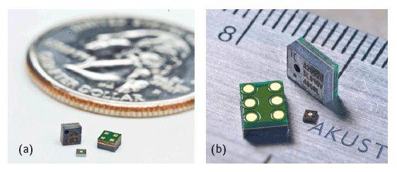 Křemíkový MEMS mikrofon o rozměrech cca 1x 1 mm