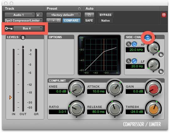 Aktivace side-chain u Pro Tools