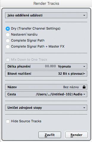 Export obsahu stopy - Render in place