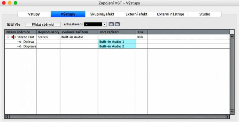 VST Connections - Výstupy