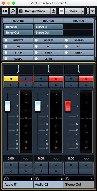 I po deaktivaci původně aktivovaného Sola kanálu Audio si Cubase přesně pamatuje, které kanály byly aktivovány uživatelem, a které implicitně.