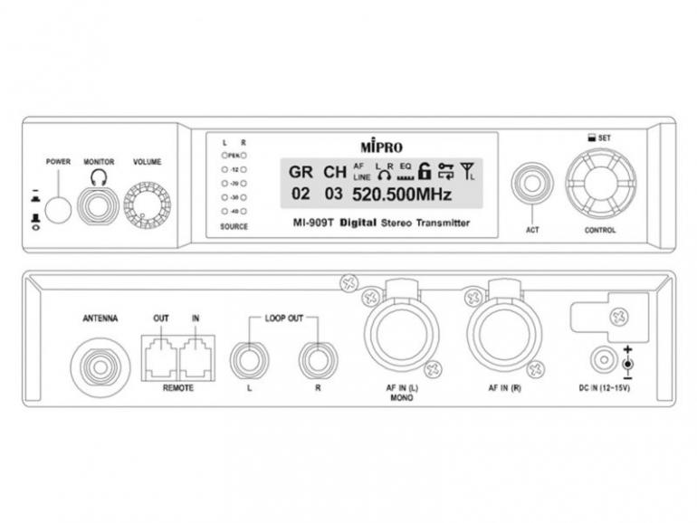 MiPro MI-909 - digitální pódiová bezdrátová odposlechová in-ear linka