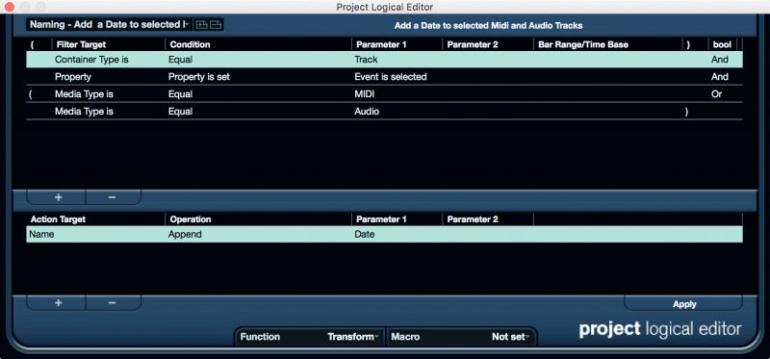 Project Logical Editor – podmínky - Nedostatky maker v Cubase