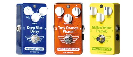 Mad Professor Deep Blue Delay, Tiny Orange Phaser a Mellow Yellow Tremolo - Pedály „šíleného profesora“ z Finska