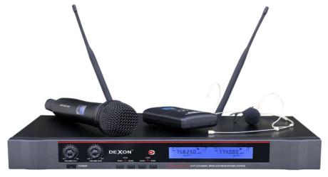DEXON: MBD 732 dvojitý UHF bezdrátový mikrofon ruční + náhlavní / klopový s IR portem