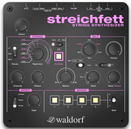 Waldorf: Streichfett: bohatý a hutný zvuk smyčců, žesťů nebo varhan