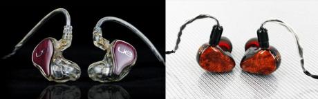 Na obrázku jsou takto vyrobená zakázková sluchátka Ultimate Ears a jeho čínského konkurenta Heir Audio.
