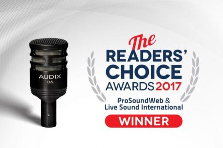 Mikrofon Audix D6 vítězem Reader's Choice Awards
